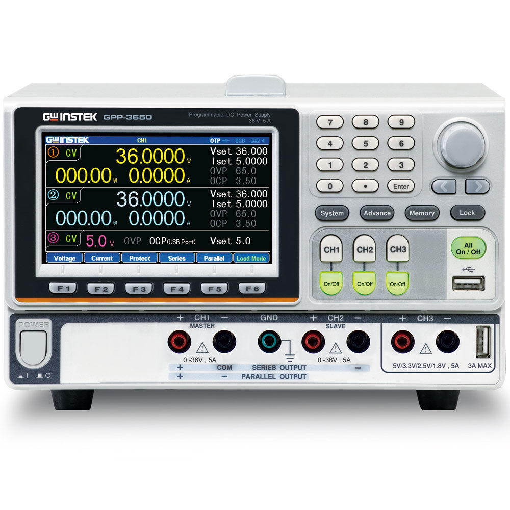 GW Instek GPP-3650 385W 3 Channel (36V/5A*2) DC Power Supply, RS-232/USB/LAN
